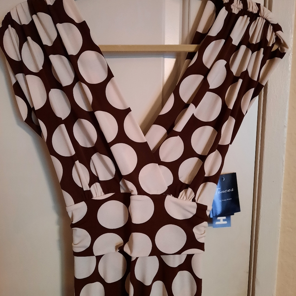 New Traces Size 6 brown & cream midi dress